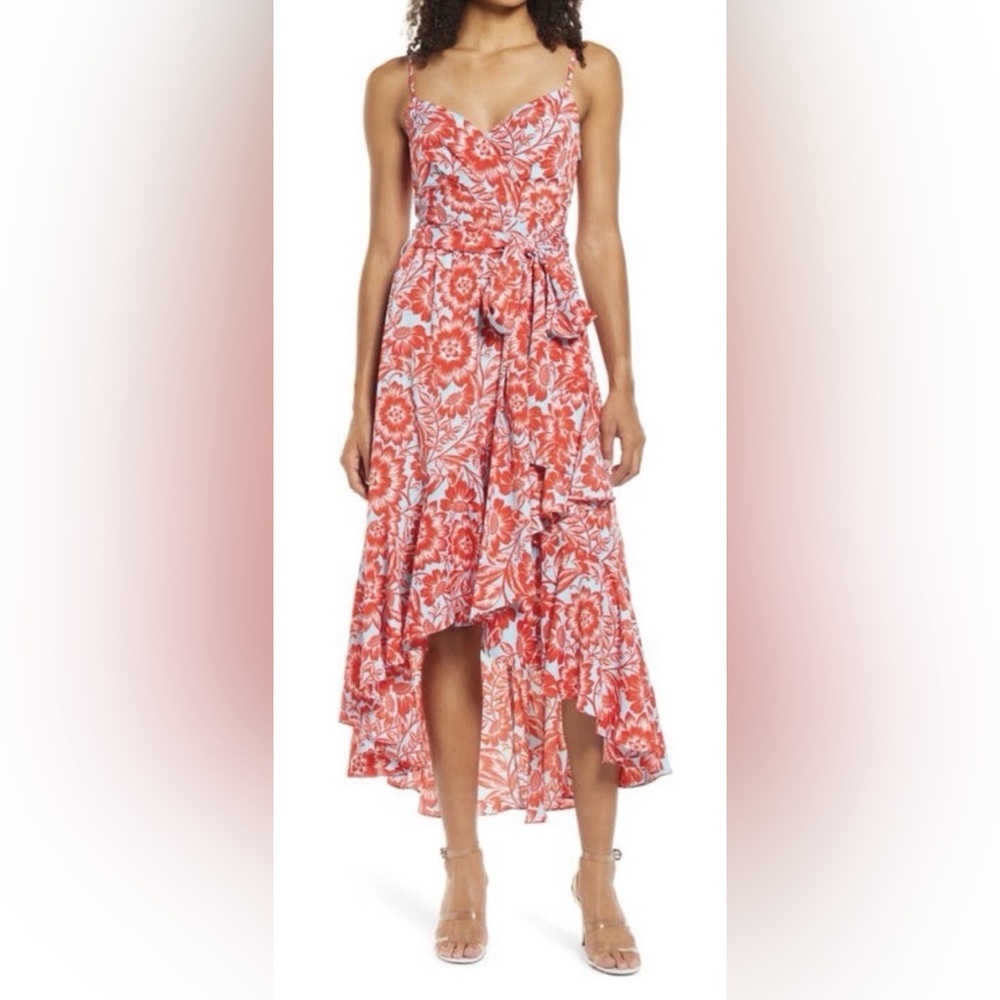 Eliza J.  Crepe de Chine Floral Printed Spaghetti Strap Midi Dress size 8